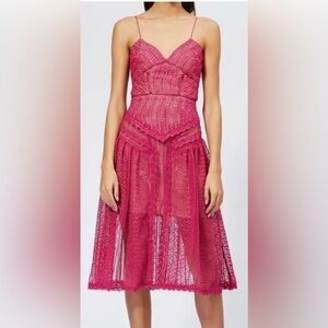Self Portrait Fuchsia Spiral Lace Panel Dress